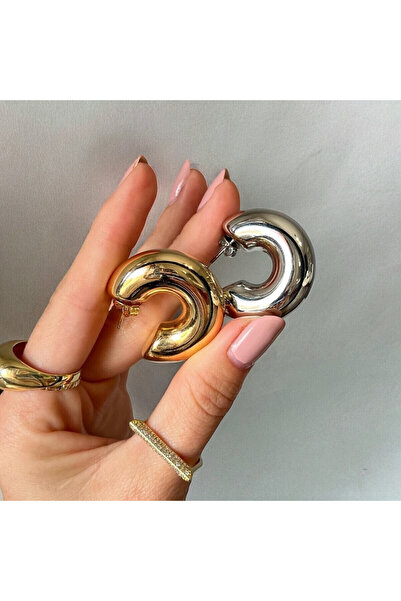 neslyaccessories 925 Gümüş İğneli Bombe Halka Küpe