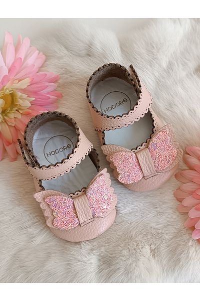 Hodore Angel Powder Genuine Leather Baby Loafer Booties