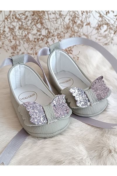 Hodore Perla Gray Genuine Leather Baby Loafer Ballet Shoes