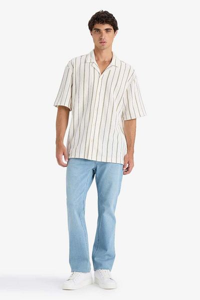 DeFacto New Season Relax Fit Collar Short Sleeve Striped Shirt