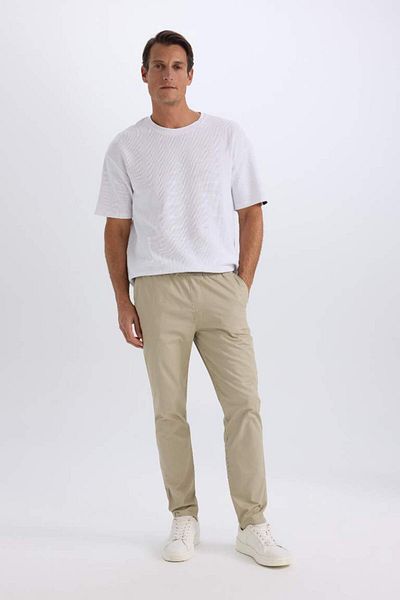 DeFacto New Season 100% Cotton Summer Jogger Chino Trousers with Laced Waist and Pockets Straight Legs