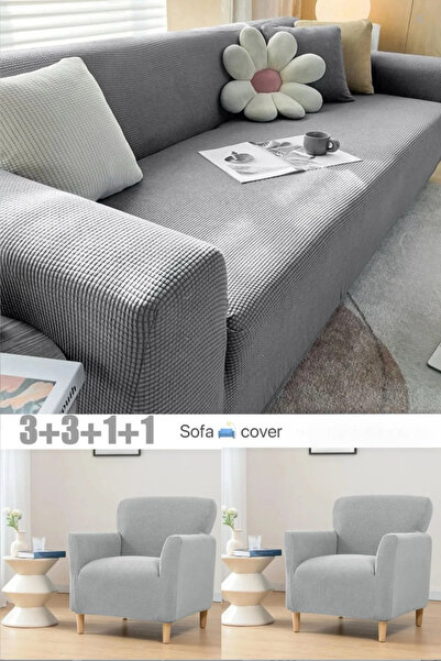 intil غطاء أريكة ليكرا - طقم غطاء أريكة 3 3 1 1 (4 قطع)