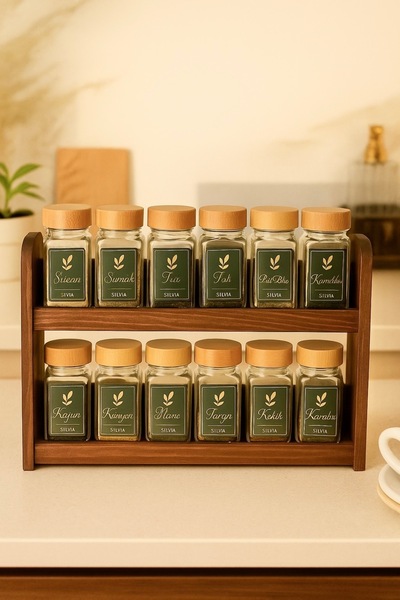 silvia home decor Set of 12 Square Form Glass Spice Jars with Bamboo Lids wit...