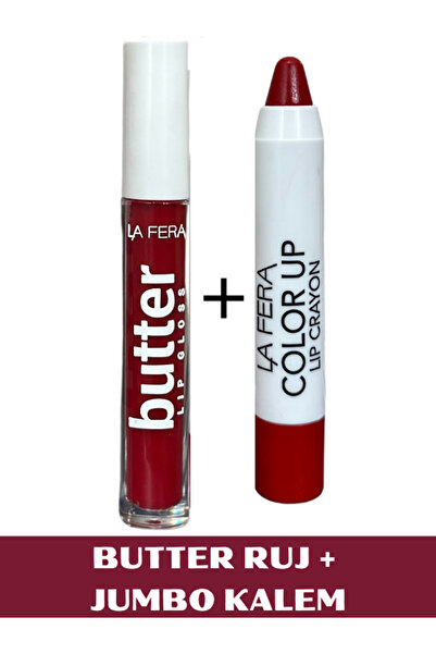 NUNUKO 2'li Butter Renkli Saten Mat Lipgloss Ruj + Jumbo Crayon Lipstick Duda...