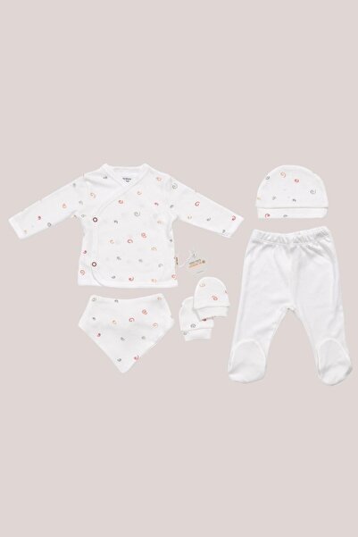 e&f Store 5’li Yenidoğan Hastane Çıkışı Seti - Sertifikalı Ve %100 Pamuklu Kumaş - soyut desenli