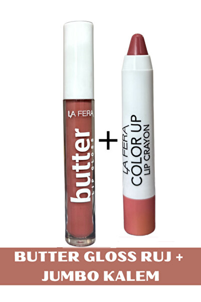NUNUKO 2'li Butter Renkli Saten Mat Lipgloss Ruj + Jumbo Crayon Lipstick Duda...