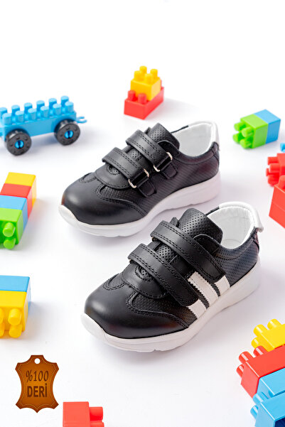 lina step Pantofi de școală sport pentru băieți, din piele naturală, cu velcr...