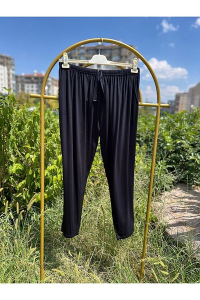 FRESCO SCARFS Cotton Viscose Thin Summer Pocket Combed Cotton Pajama Trousers Navy Blue