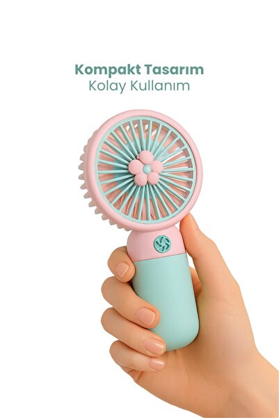 Mini Şarjlı El Fanı Çiçek Desenli El Pervanesi Soğutucu El Fanı