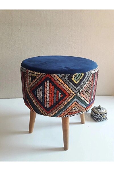 ALBATROS Dekoratif Etnik Üst Lacivert Desenli Silindir Puf