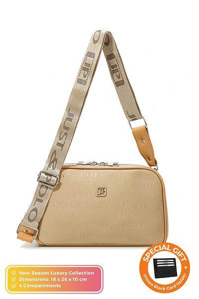 Just Polo Original Women's New Season 4 Compartment Luxury Soft Leather Adjustable Cross Column Strap Shoulder Bag
