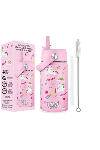 Snack Attack Kids Water Bottle for School Insulated water bottle with Straw Lid
