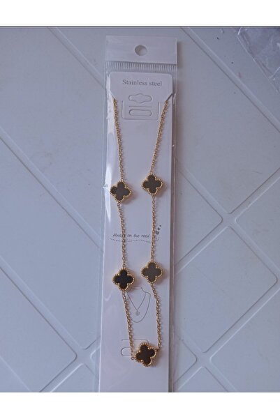 TLSMACCESORIES ÇELİK KOLYE YONCA FİGÜR SİYAH GOLD