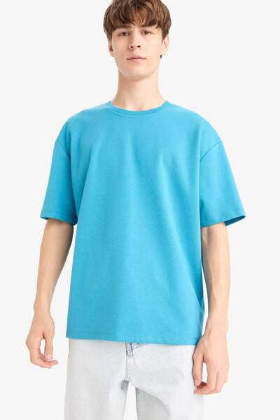 DeFacto Νέα σεζόν Oversize Wide Fit Χωρίς σιδέρωμα Crew Neck Κοντό μανίκι Basic Plain