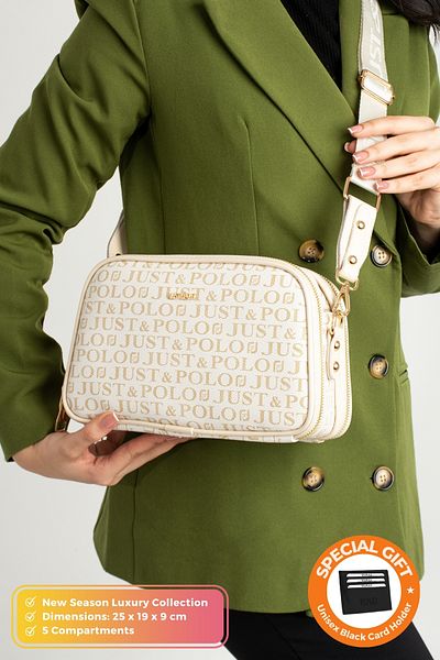 Just Polo Original Women's New Season 5 Compartment Luxury Soft Leather Adjustable Cross Column Strap Shoulder Bag