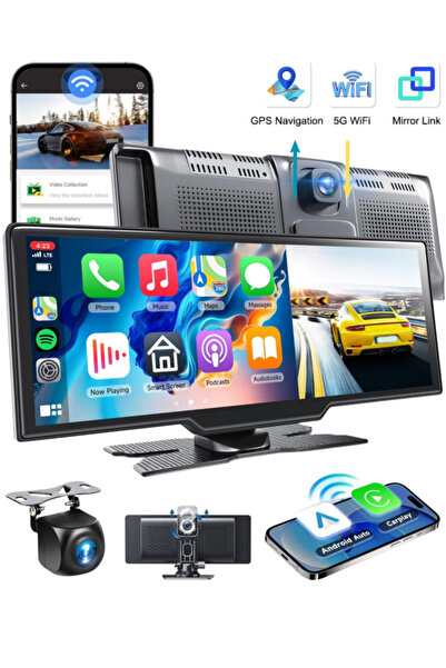 SONREİR 4k Carplay 128gb Araç İçi Güvenlik Kamerası 10.2'' Ekran Ön & Arka Kayıt Android & İPhone Uyumlu