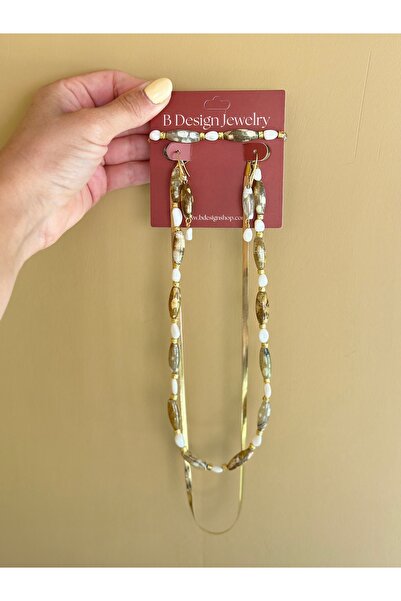 B Design jewelry Aurelia Fosil Taşlı ve Mercan Kolye