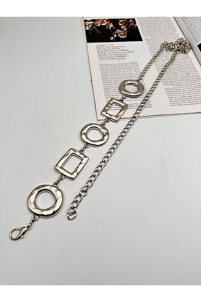 MODAM HİFA Silver Detailed Chain Belt Women's Belt Dress Belt Waist Belt Body Belt