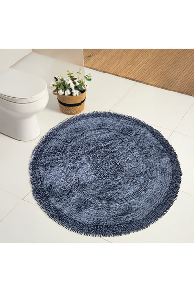 Teksev Spagetti Antrasit Renk Yuvarlak Banyo Halısı Makinede Yıkanabilir Pamu...