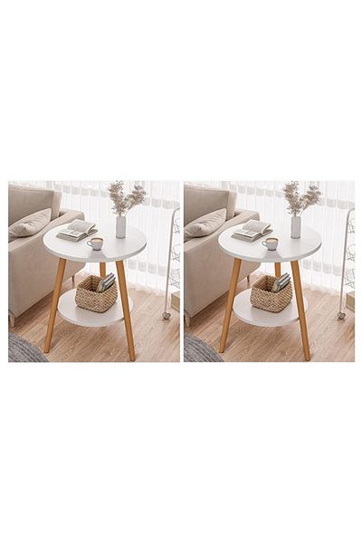 Generic Solerkonm 2-Tier Round Coffee Tables, Living Room Side Tables, Durable and Easy to Assemble