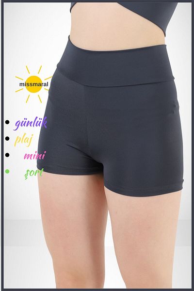 missmaral Women's Anthracite High Waist Gathering Underwear Non-Showing Boxer Shorts – for Sea Pool & Daily Use