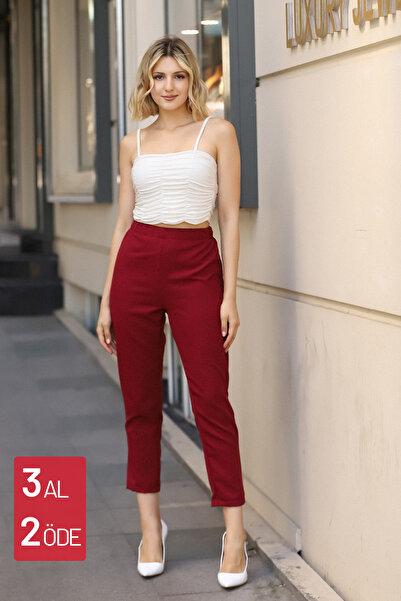 adba style Exclusive Havuç Paça Lastikli Yüksek Bel Dokuma Kadın Pantolon 4001