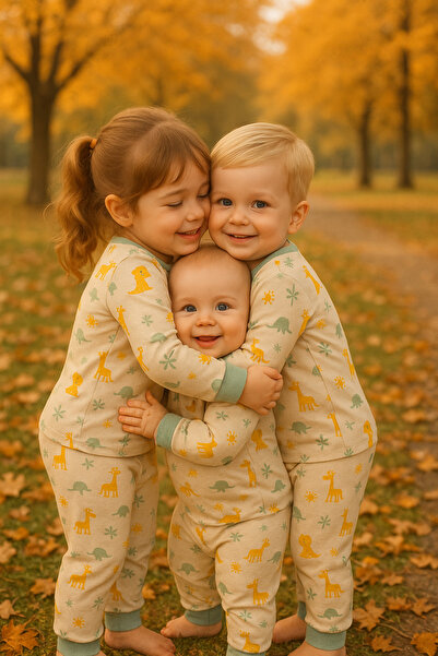 aden kids 0-4 Yaş Özel Karikatür Baskılı Bebek Ve Çocuk Pijama Seti - Geniş Y...