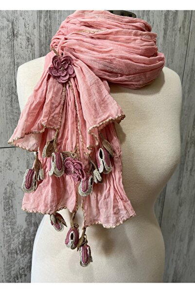 KAFTAN TAKI TASARIM وشاح قطني مصنوع يدويًا مقاس 45 × 1.50 سم - كروشيه زهور ثل...