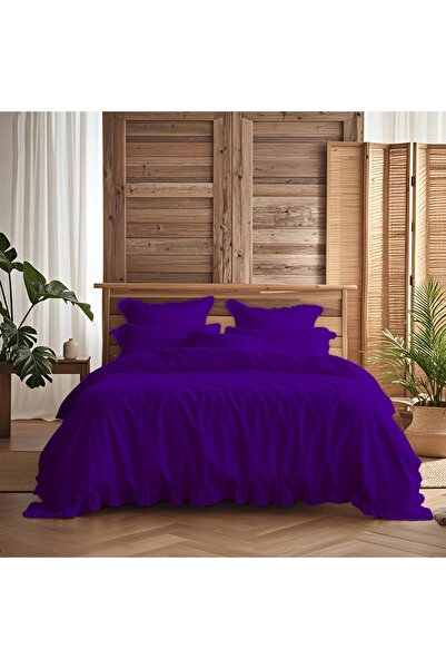 kesenegore Set de lenjerie de pat dublu cu volane din țesătură de bumbac Ranf...