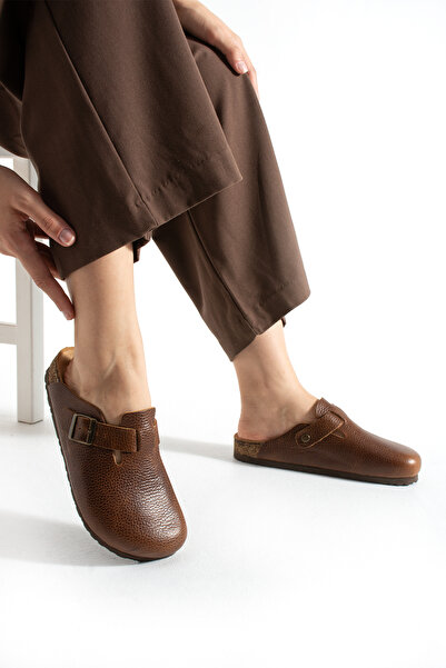 Mycorni Unisex Sabo Anatomik Doğal Mantar Tabanlı Kapalı Hakiki Deri Terlik