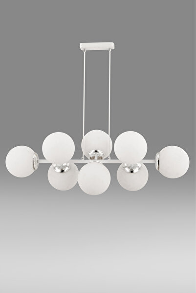 avimonaydınlatma CROSS 8'Lİ BEYAZ GLOB CAMLI KROM - BEYAZ MODERN SARKIT AVİZE OTURMA ODASI SALON