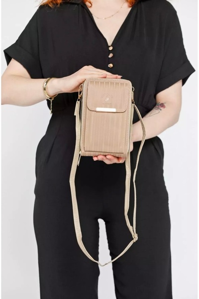 selma demir Geantă portofel de damă de culoare bej cu curele încrucișate și c...