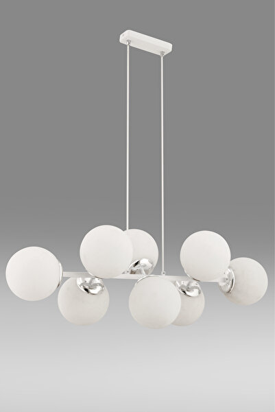 avimonaydınlatma CROSS 8'Lİ BEYAZ GLOB CAMLI KROM - BEYAZ MODERN SARKIT AVİZE OTURMA ODASI SALON
