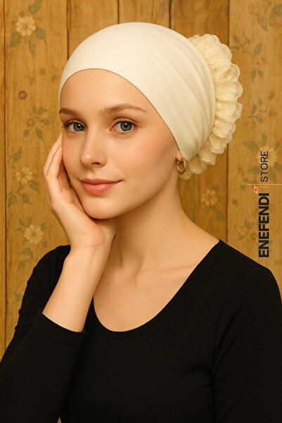 NF ND ENEFENDİ Silicone Frilly Bun Non-Slip Bun Seamless Cream |   Comfortable Stylish Practical Bonnet
