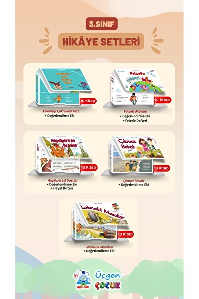Üçgen Yayıncılık Üçgen Çocuk 3. Sınıf 5 Farklı Hikaye Seti Toplam 50 Kitap + ...