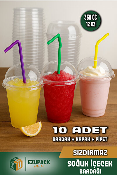 ASTOR AMBALAJ 350 cc Kapaklı Pipetli SERT Plastik Bardak Pet Bardak Limonata ...
