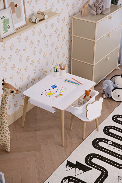 OBİ Atölye Oyun Aktivite Masası Tek Sandalyeli Yaz Sil Yüzey Tek Çekmeceli - Panda Sandalye