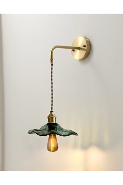 burenze Modern Classic Sarkıt Aplik Eskitme Gold Detaylı Kahve Örgülü Yeşil Camlı Sarkıt Aplik