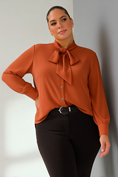 Hanezza Plus Size Jesica Tie Collar Shirt