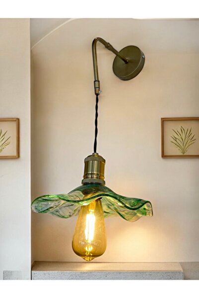 burenze Modern Classic Sarkıt Aplik Eskitme Gold Detaylı Kahve Örgülü Yeşil Camlı Sarkıt Aplik