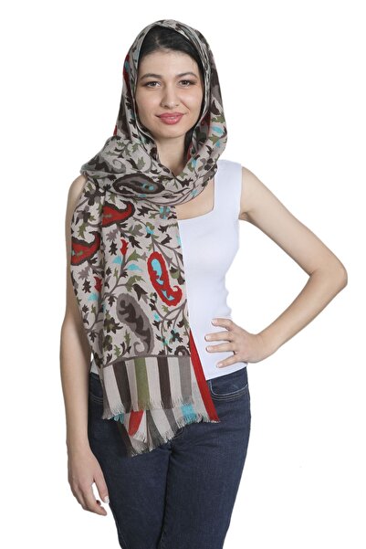 Mystic Bej Sütlü Kahve İpek - Keten Eşarp Şal