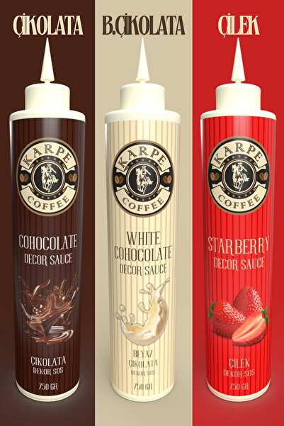 KARPE COFFEE ÇİKOLATA-BEYAZ ÇİKOLATA-ÇİLEK 3'LÜ Dekor Sos 750gr (CHOCOLATE-WHITE CHOCOLATE-STRAWBERRY TOPPING SA)