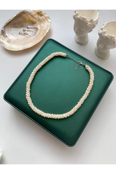 JOVİ ATELİER 925 Ayar Gümüş Gerçek Doğal İnci Sarmaşık Kadın İnci Kolye