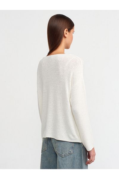 Dilvin Oval Collar Soft Textured Knitwear Sweater-Ecru