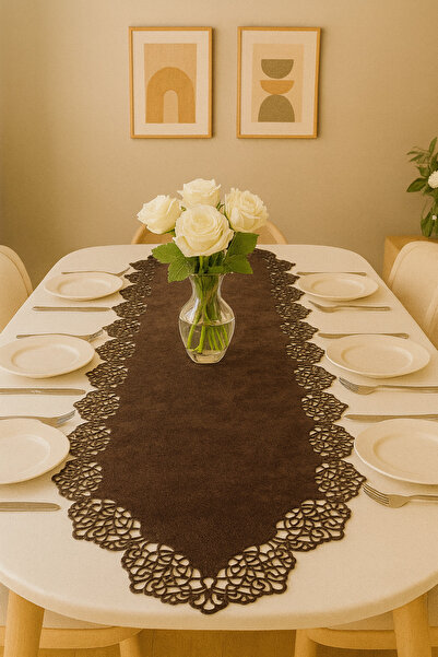 Ergüven Home Koyu Kahverengi (VENGE) Süet Kumaş Runner 40x140 Cm Masa Boyu - Modern Tasarım