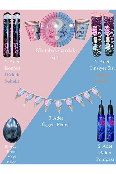 TANIRLAR Cinsiyet Partisi Seti – Konfeti, Sis,Tabak-Bardak,Flama,Balon ve Pom...