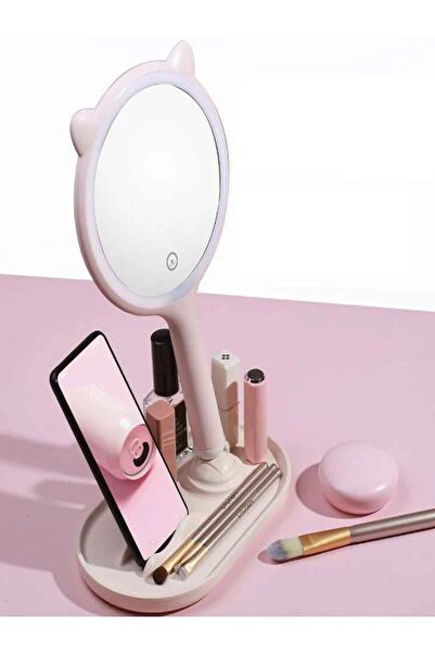 Özasya AVM Kedi Kulaklı Telefon Standlı Yuvarlak Dokunmatik Led Ayarlı Masa Ü...