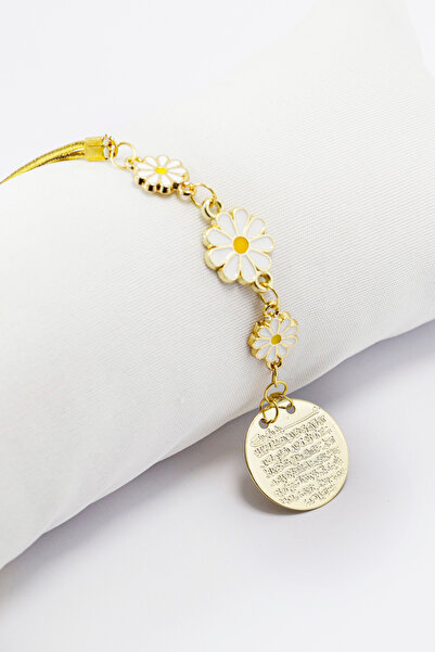 biuti Küçük Metal Ayetel Kürsi Araba Dikiz Ayna Süsü El Yapımı Lüks Aksesuar Beyaz Papatya Boncuklu