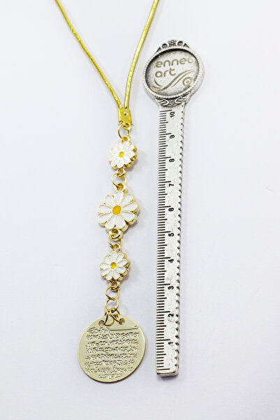 biuti Küçük Metal Ayetel Kürsi Araba Dikiz Ayna Süsü El Yapımı Lüks Aksesuar Beyaz Papatya Boncuklu