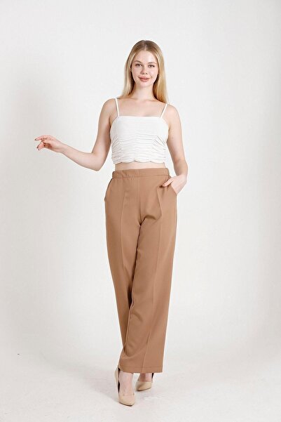 Balenbi 1003 Model Camel Color High Waist Lycra Palazzo Women's Trousers